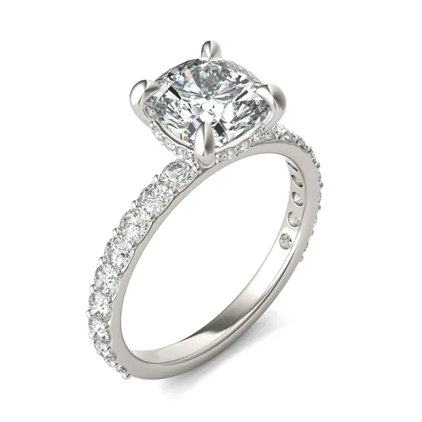 Cushion Custom Hidden Halo Bold 3/4 Eternity Engagement Ring